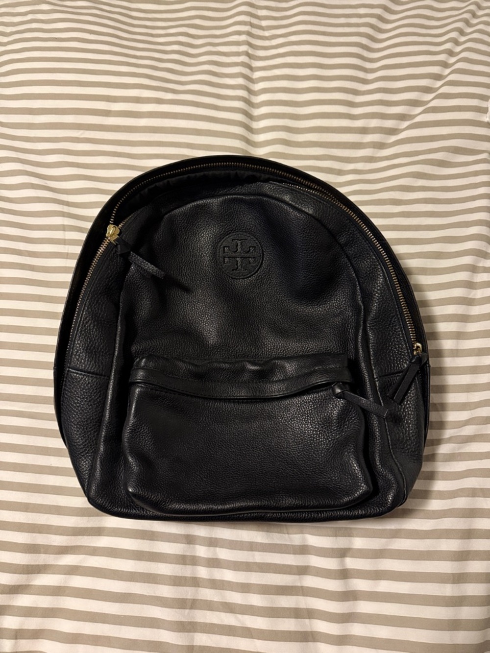 Tory Burch Black Pebbled Leather Backpack with Gold-Tone Hardware